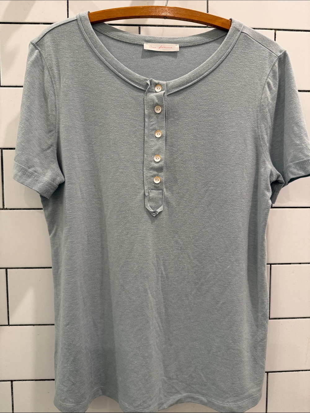 Ces Femme Light Blue Short Sleeve Henley Tee